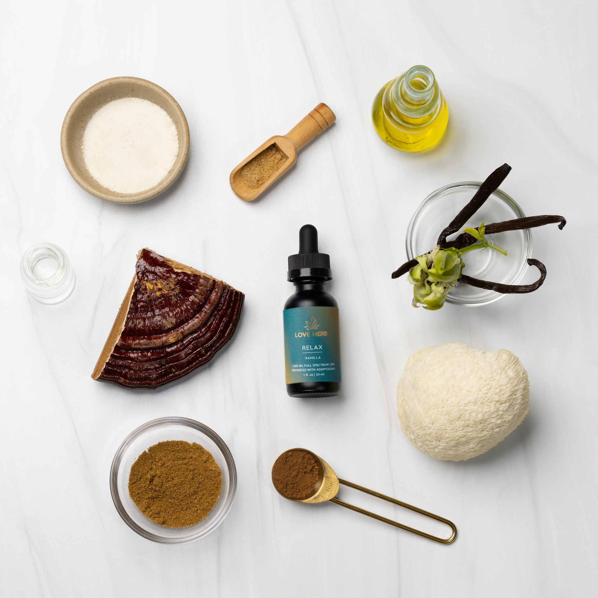 Love Herb Relax Full Spectrum CBD Vanilla Tincture Enhanced With Adaptogens 1000mg