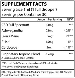 Relief Full Spectrum CBD Tropical Tincture Enhanced With Adaptogens 1000mg